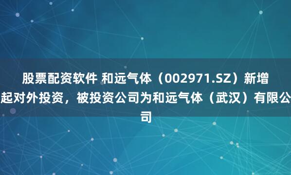 股票配资软件 和远气体（002971.SZ）新增一起对外投资，被投资公司为和远气体（武汉）有限公司